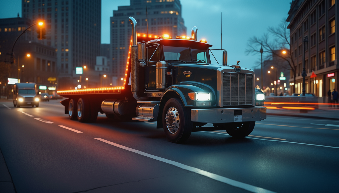Professional Hook Em' Up Towing flatbed truck providing emergency towing services in Nashville TN